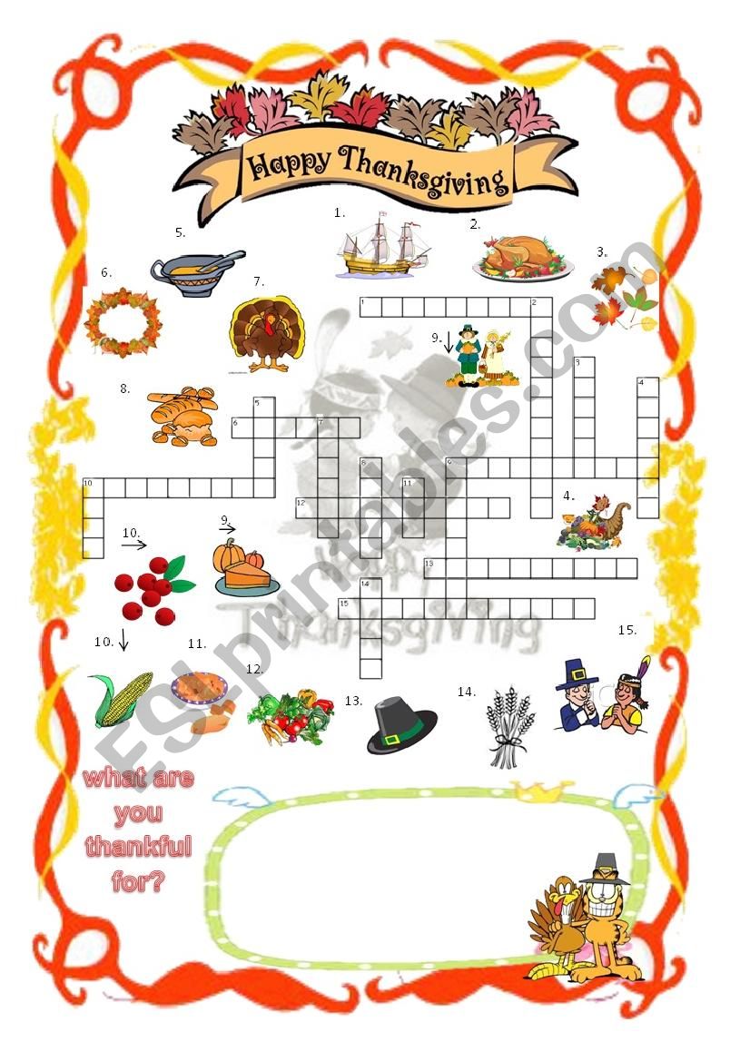 thanksgiving word puzzle & writing worksheet