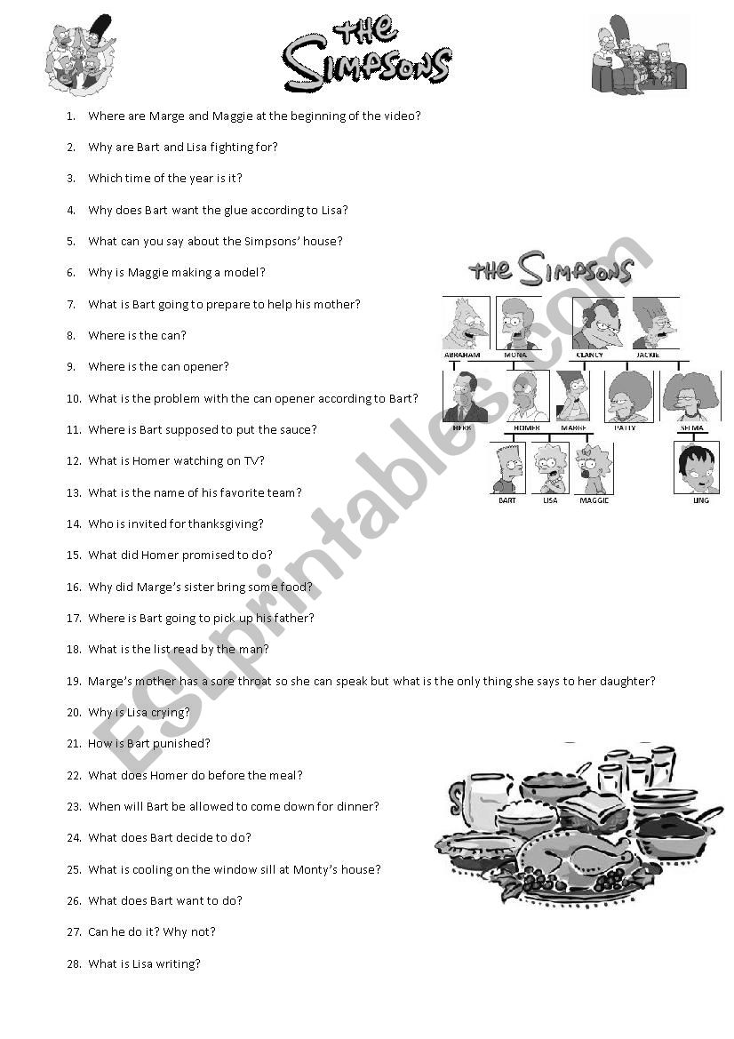 Bart vs Thanksgiving worksheet