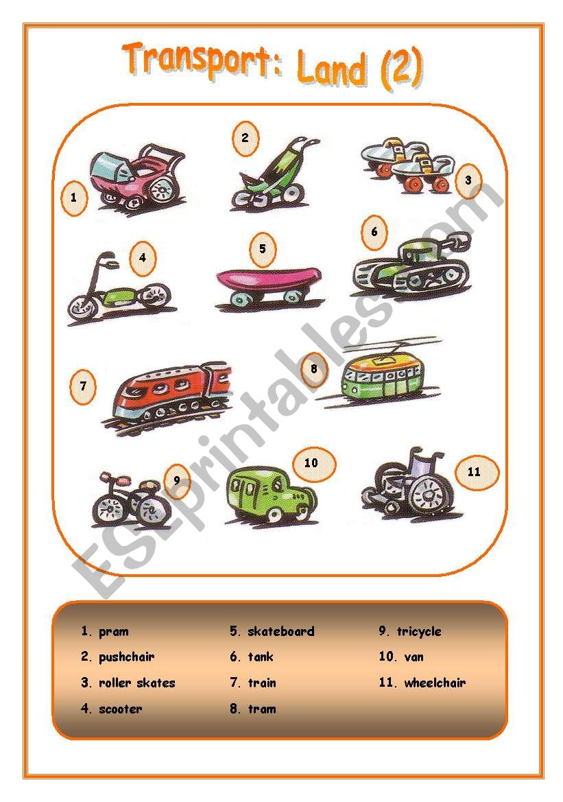 Means of transport: Land (2) worksheet