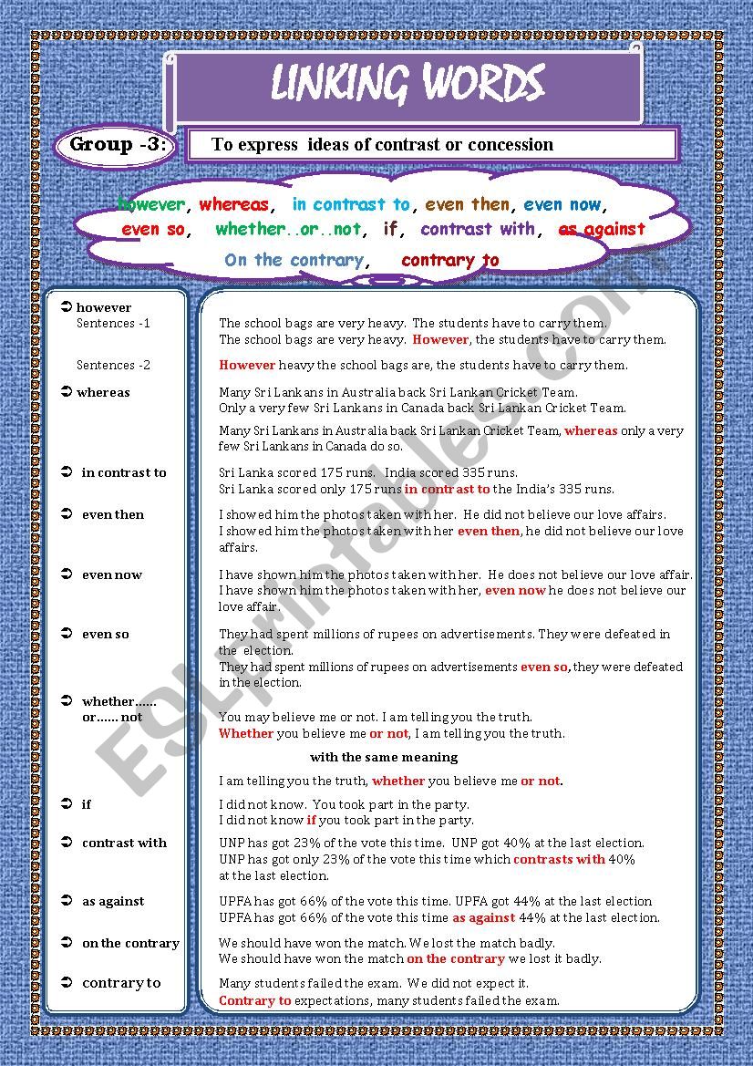 LINKING WORDS (Conjunctions + Adverbs) Page - 04