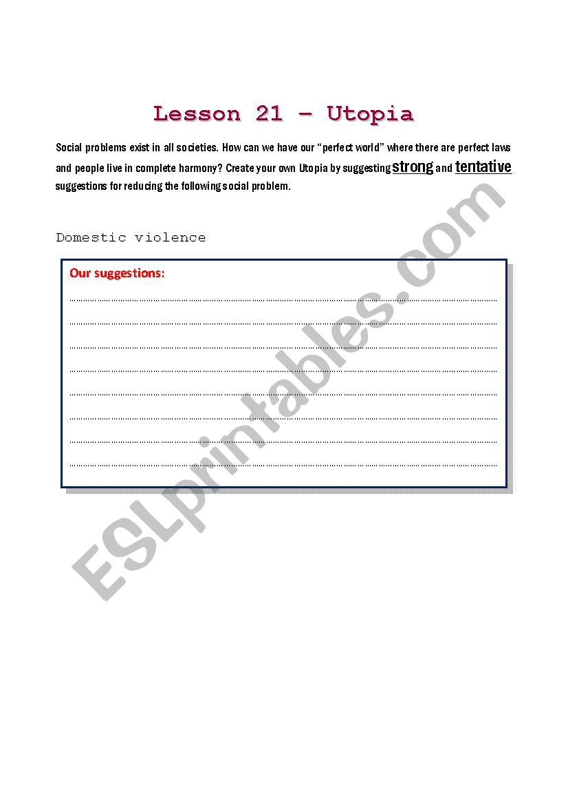 Utopia worksheet