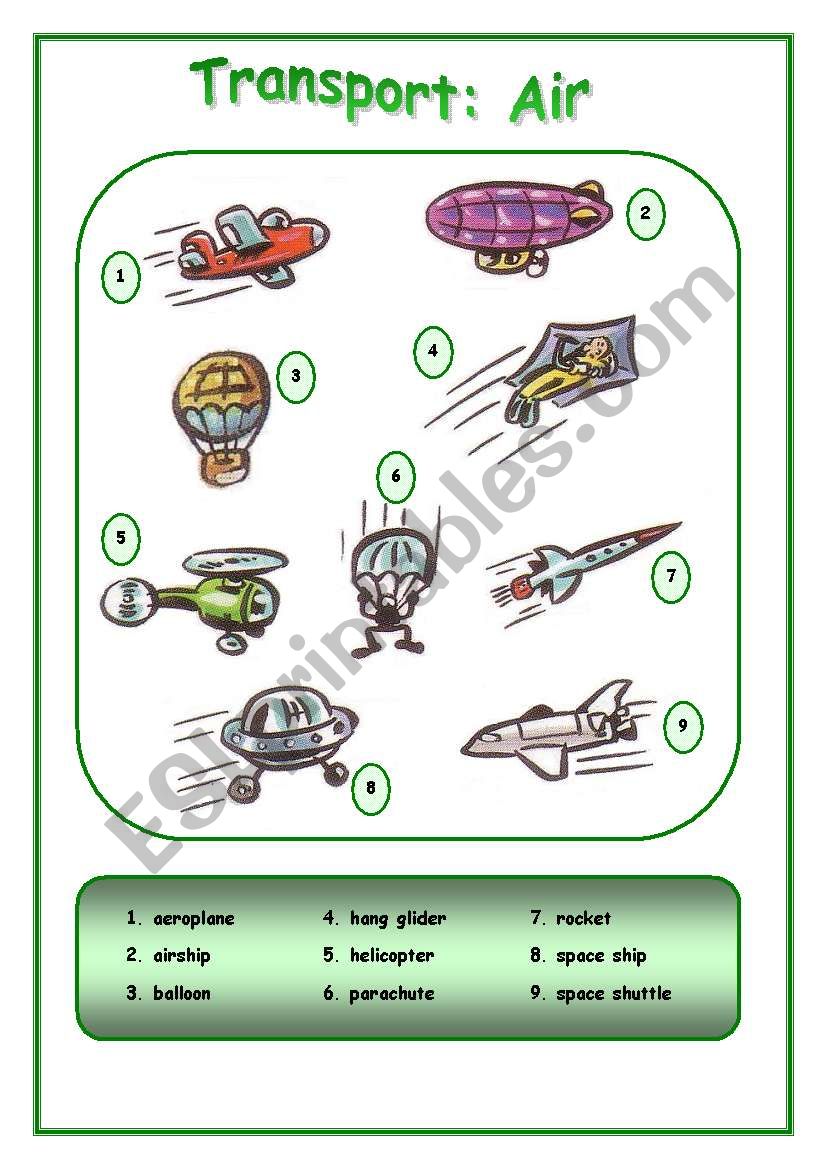 Means of transport: Air worksheet