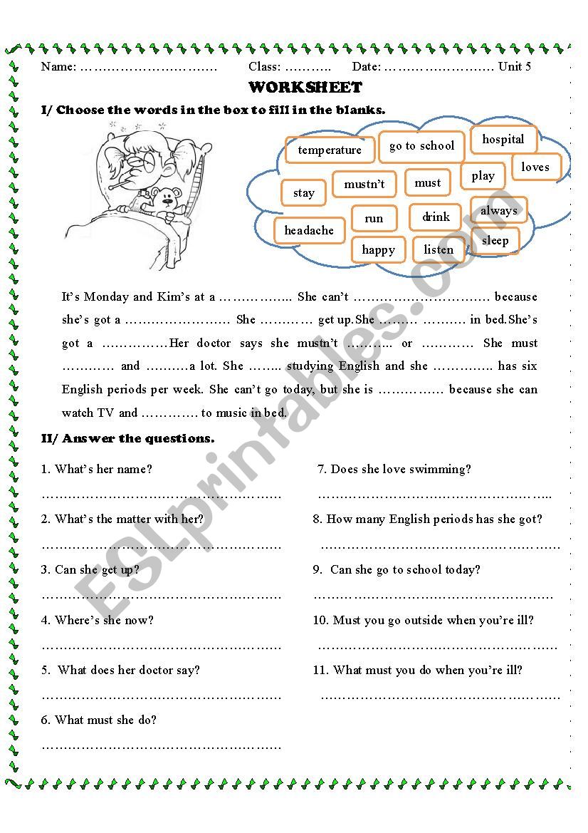 the health  worksheet