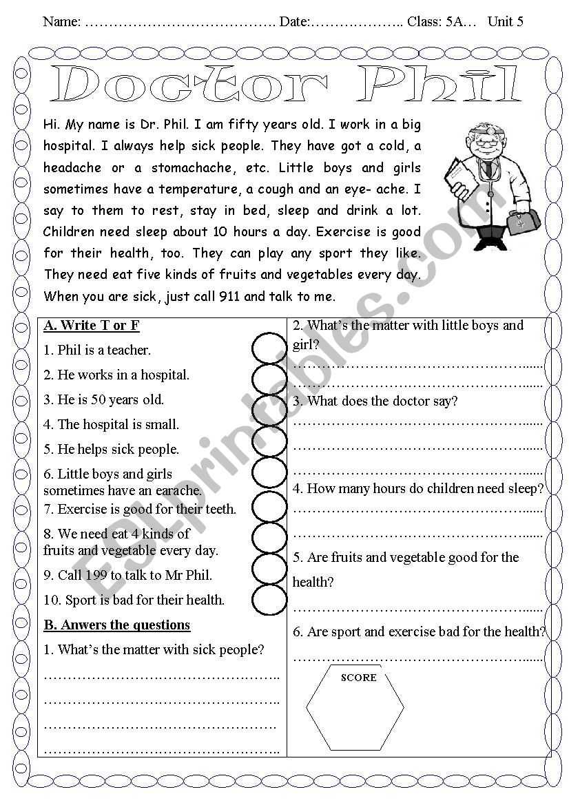 Health worksheet