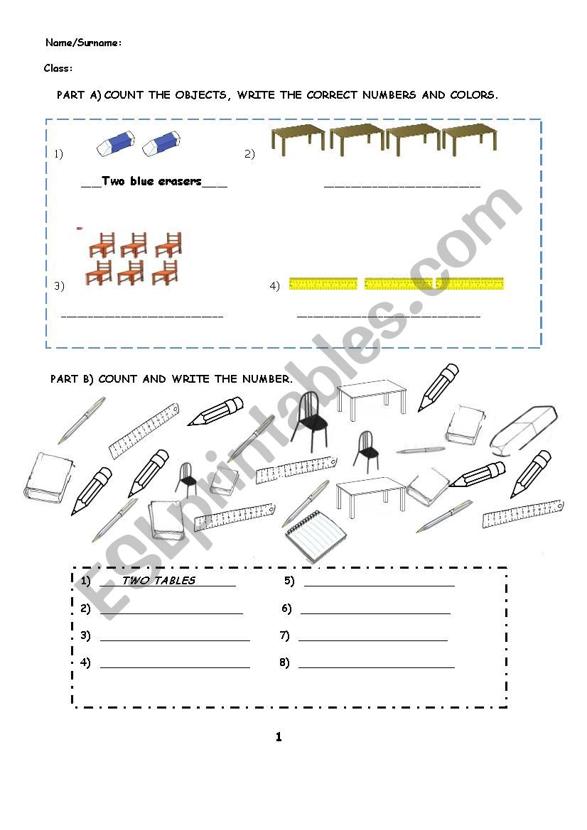 Classroom Objects,colors,numbers