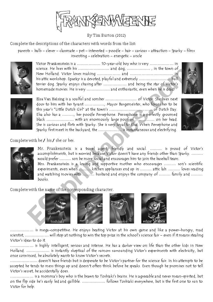 Frankenweenie (2012) worksheet