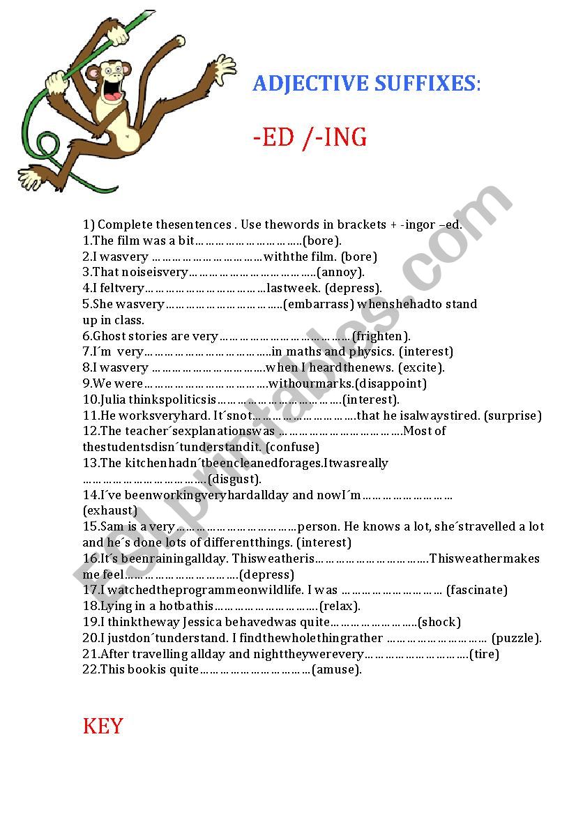 -ED, -ING adjective suffixes worksheet -ED, -ING adjective suffixes worksheet