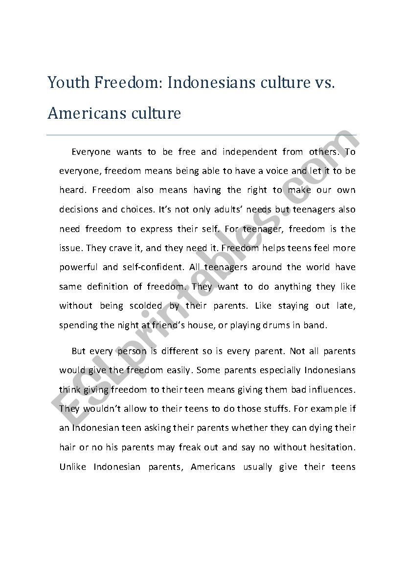Youth Freedom: Indonesians culture vs. Americans culture