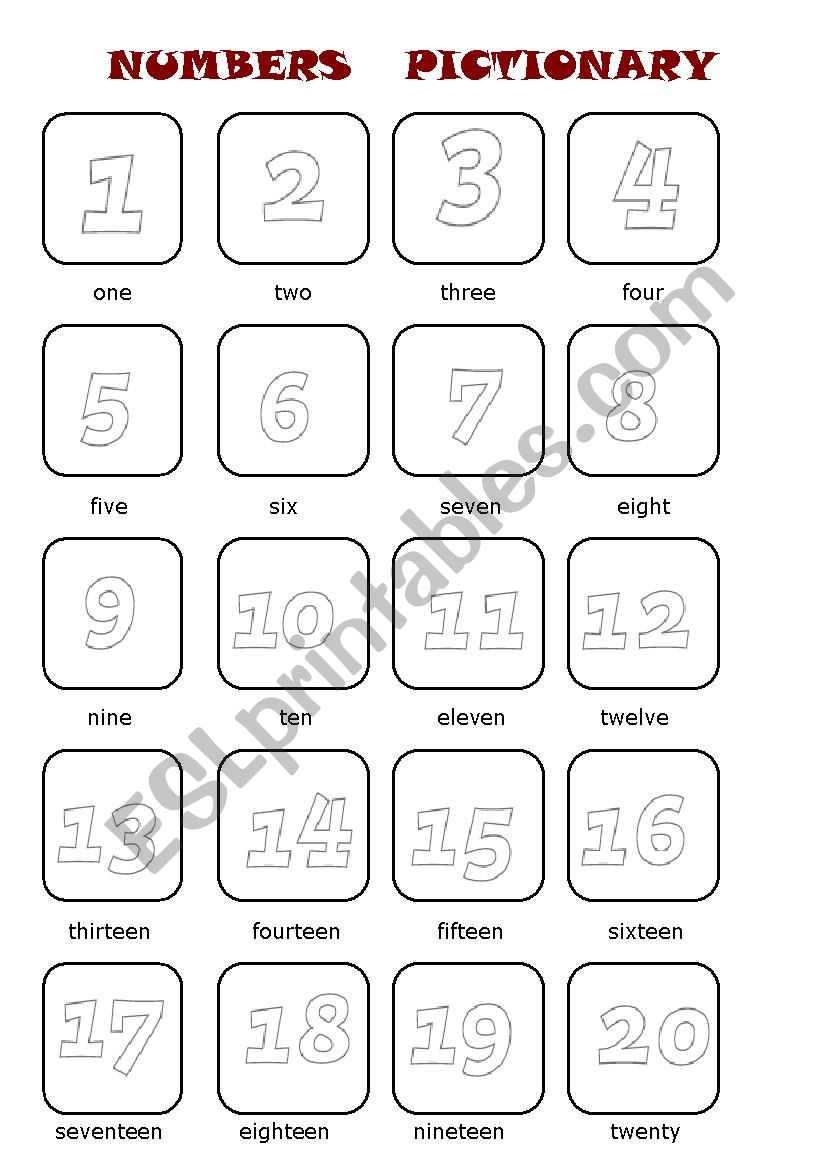 Number Pictionary 1-20 worksheet