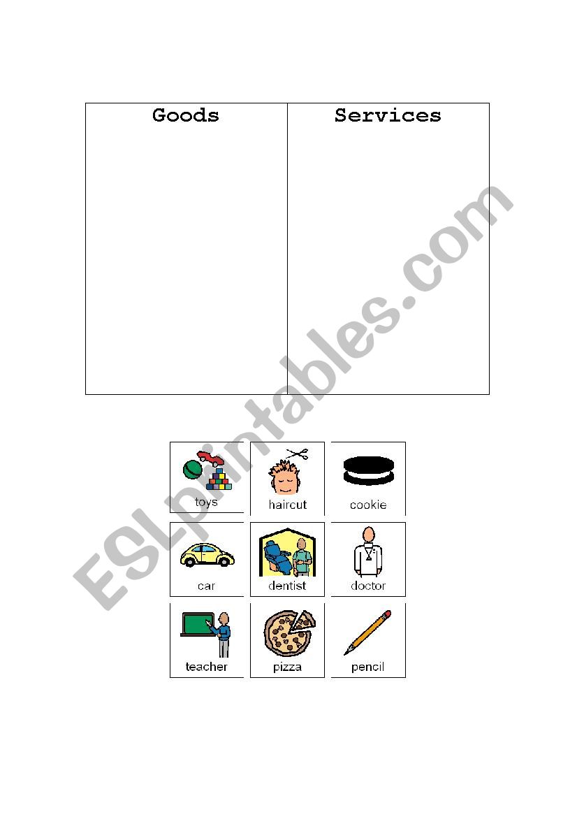 places, goods and services worksheet