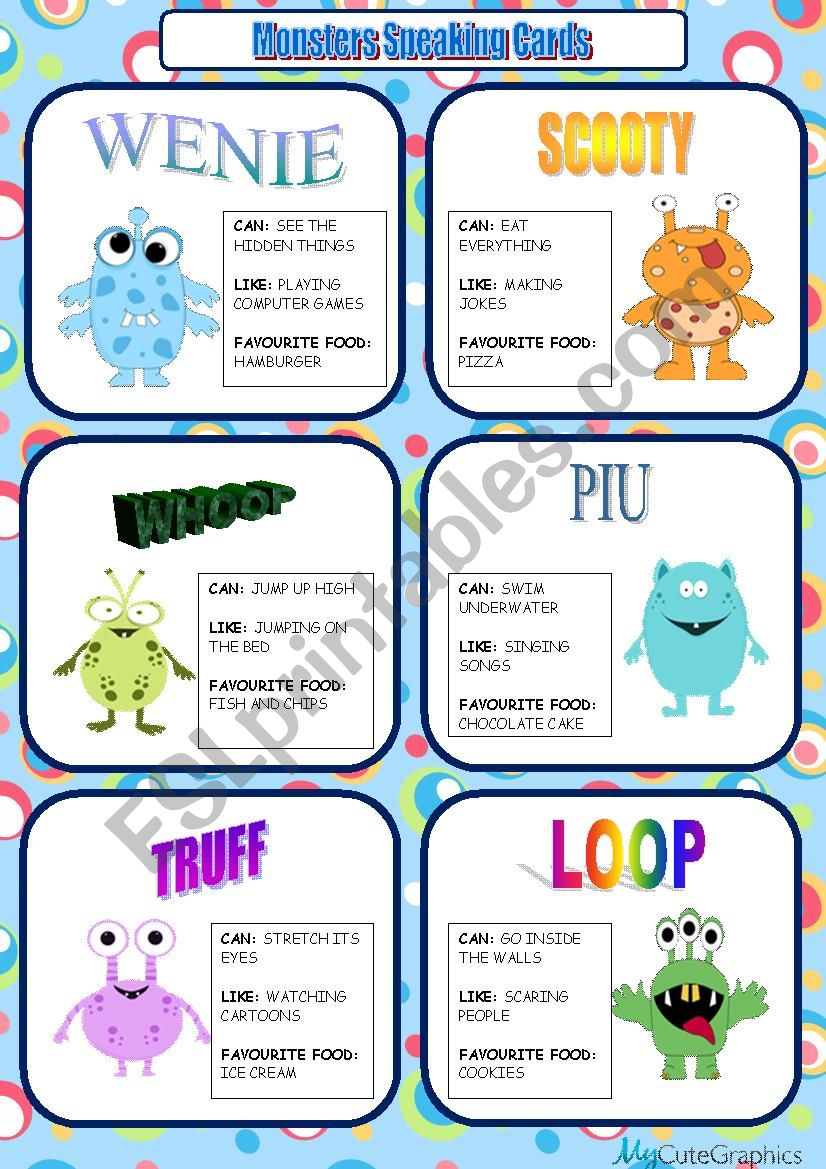 Monsters Speaking Cards worksheet