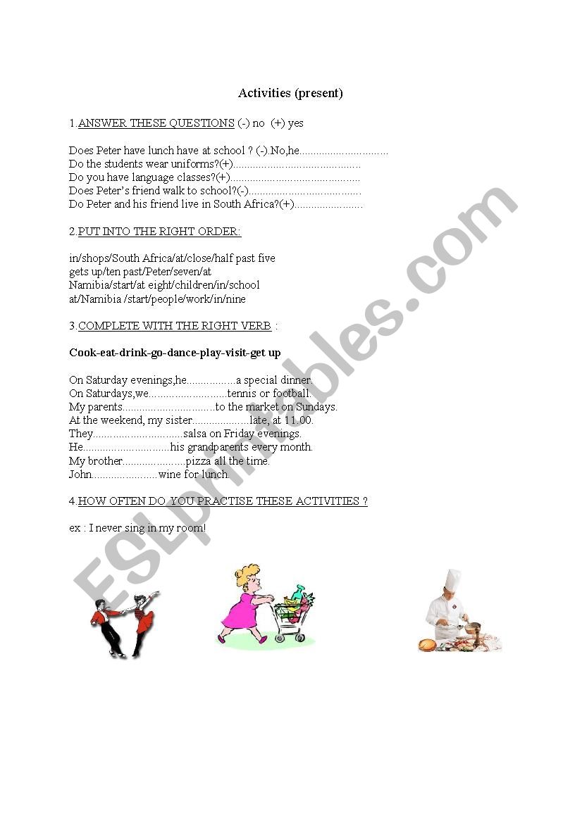 activities worksheet