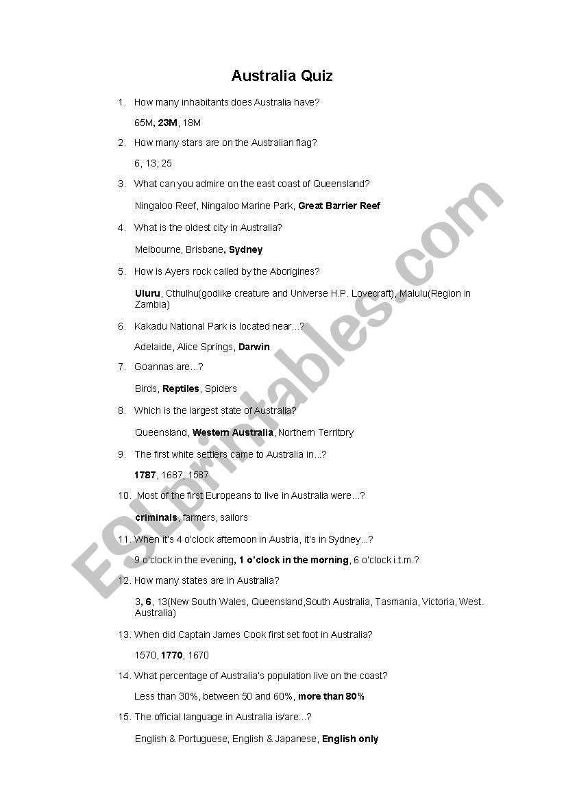 Australia Quiz worksheet