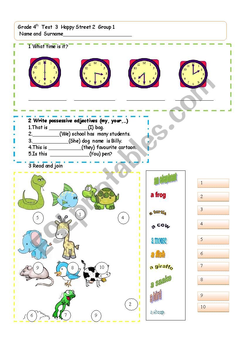 Revision test for elementary students Group one