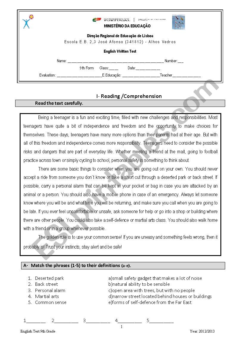 Written Test worksheet