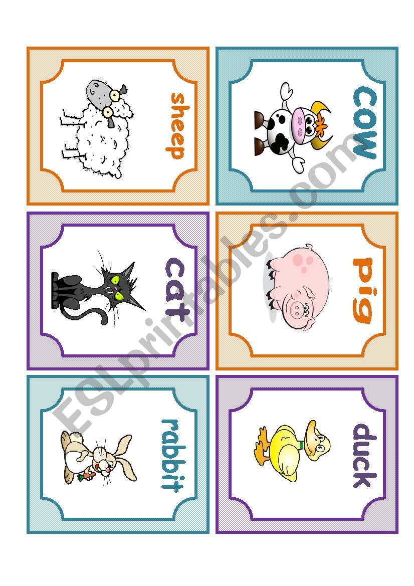 farm animals flashcards worksheet