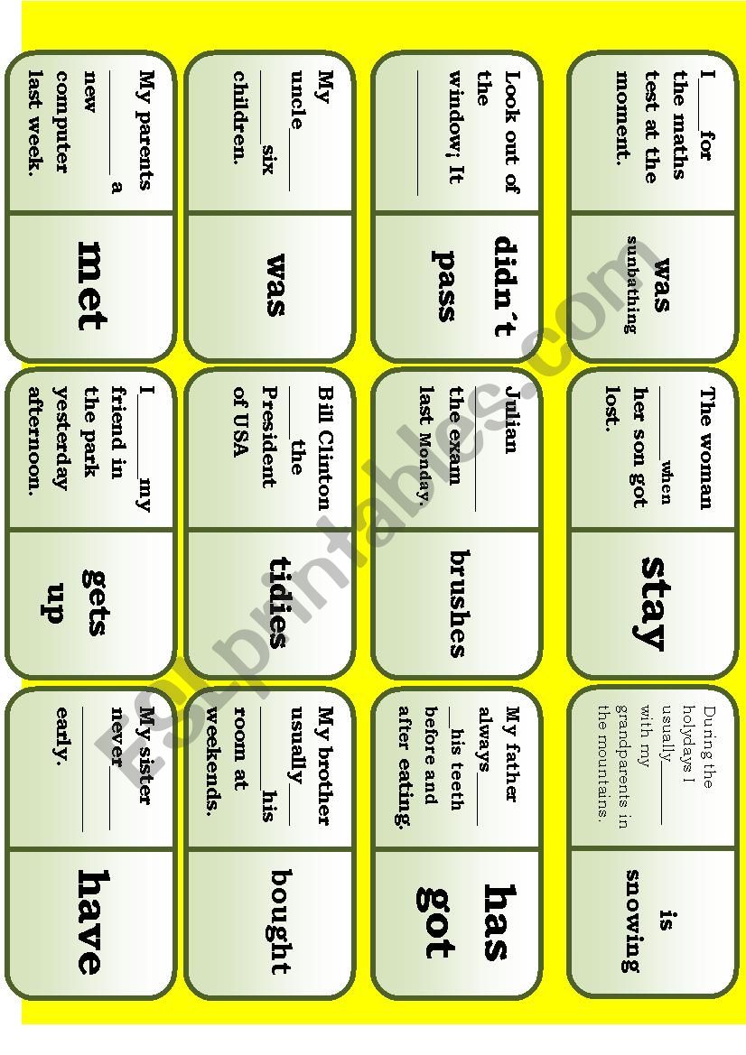 Verb tense domino worksheet