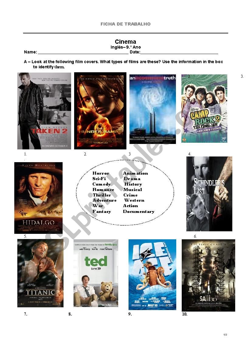 cinema vocabulary worksheet