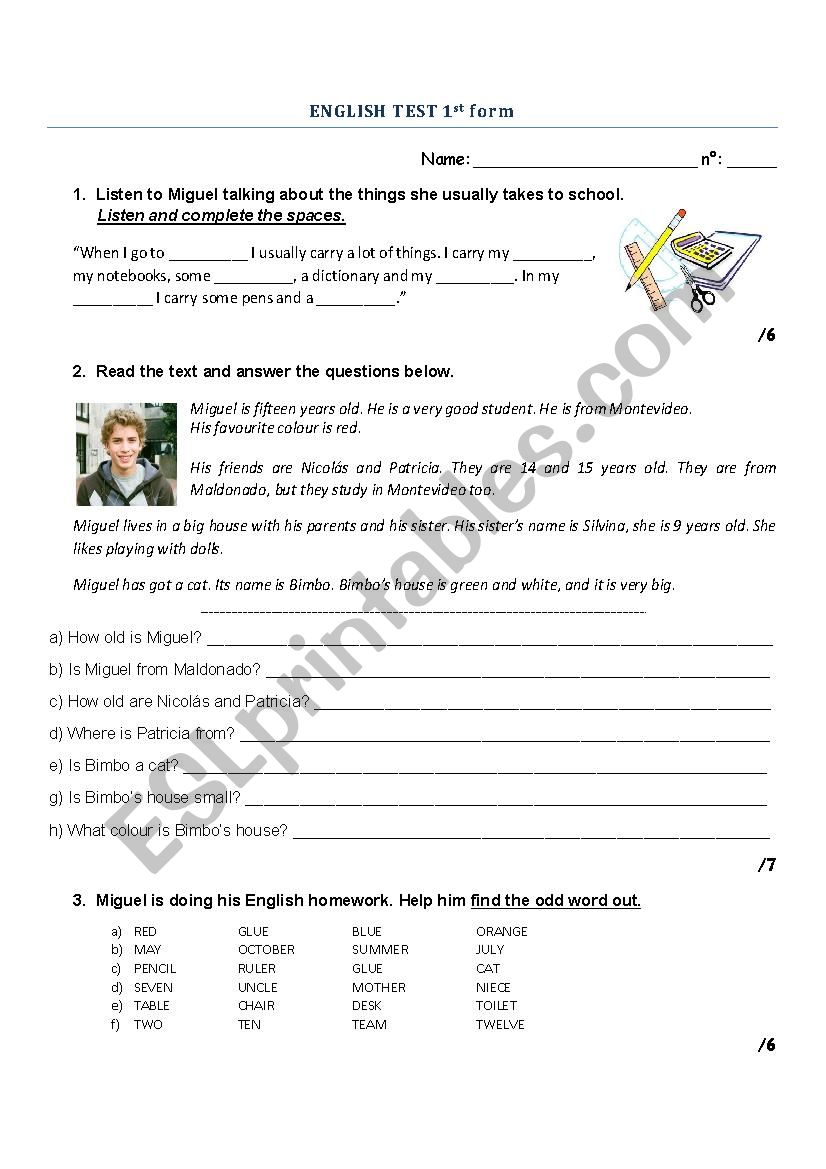 Test 1st  worksheet