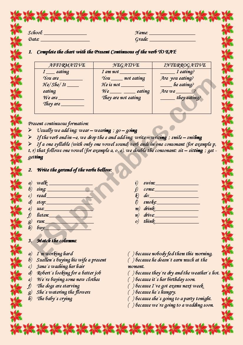 Present Continuous Tense worksheet