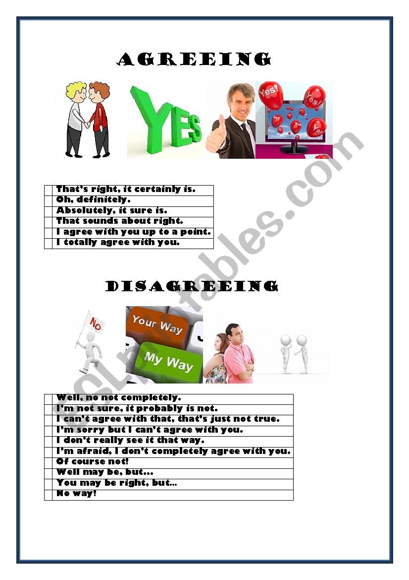 Agreeing/ Disagreeing worksheet