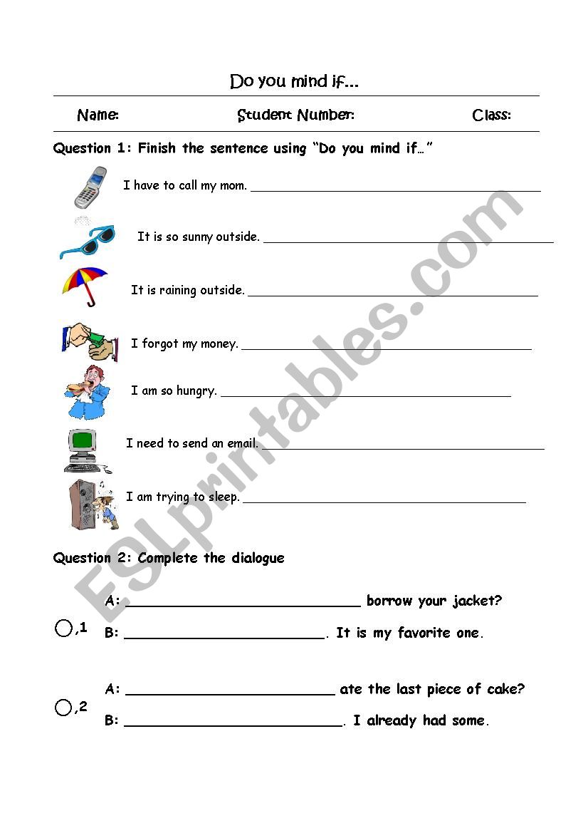 Do you mind if I... worksheet