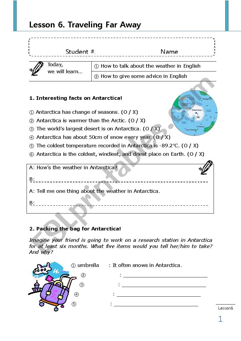 traveling to Antarctica worksheet