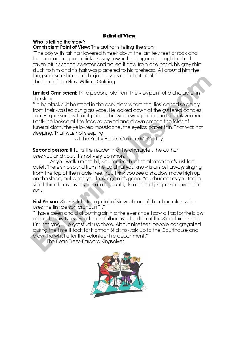 Points of View - Literature. worksheet