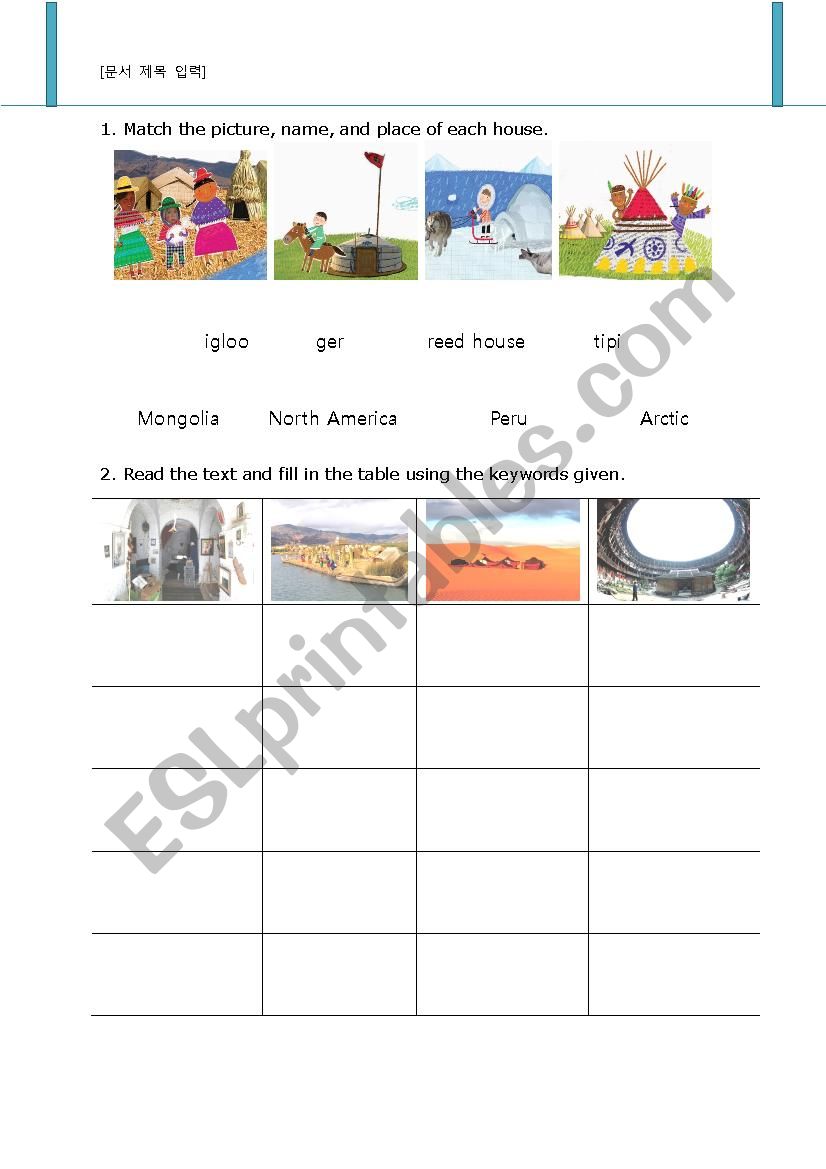 houses around the world worksheet