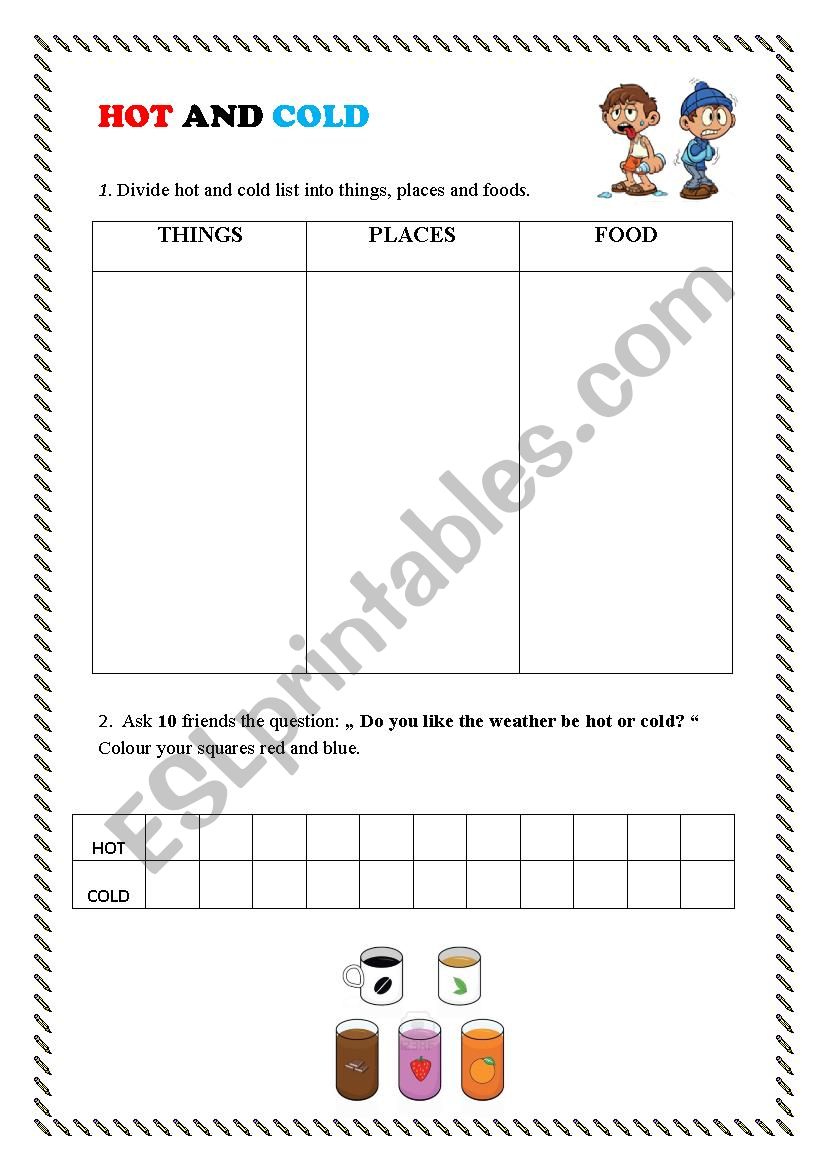 Hot and cold worksheet