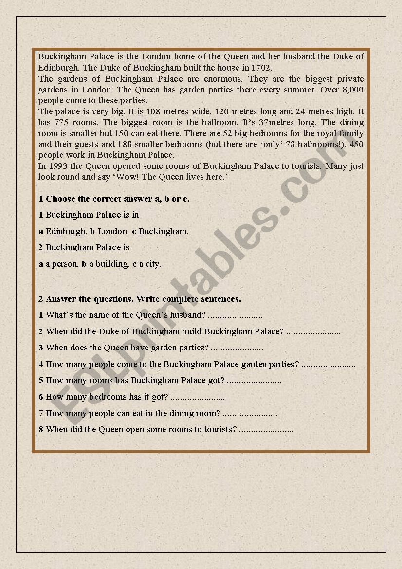 Buckingham Palace worksheet