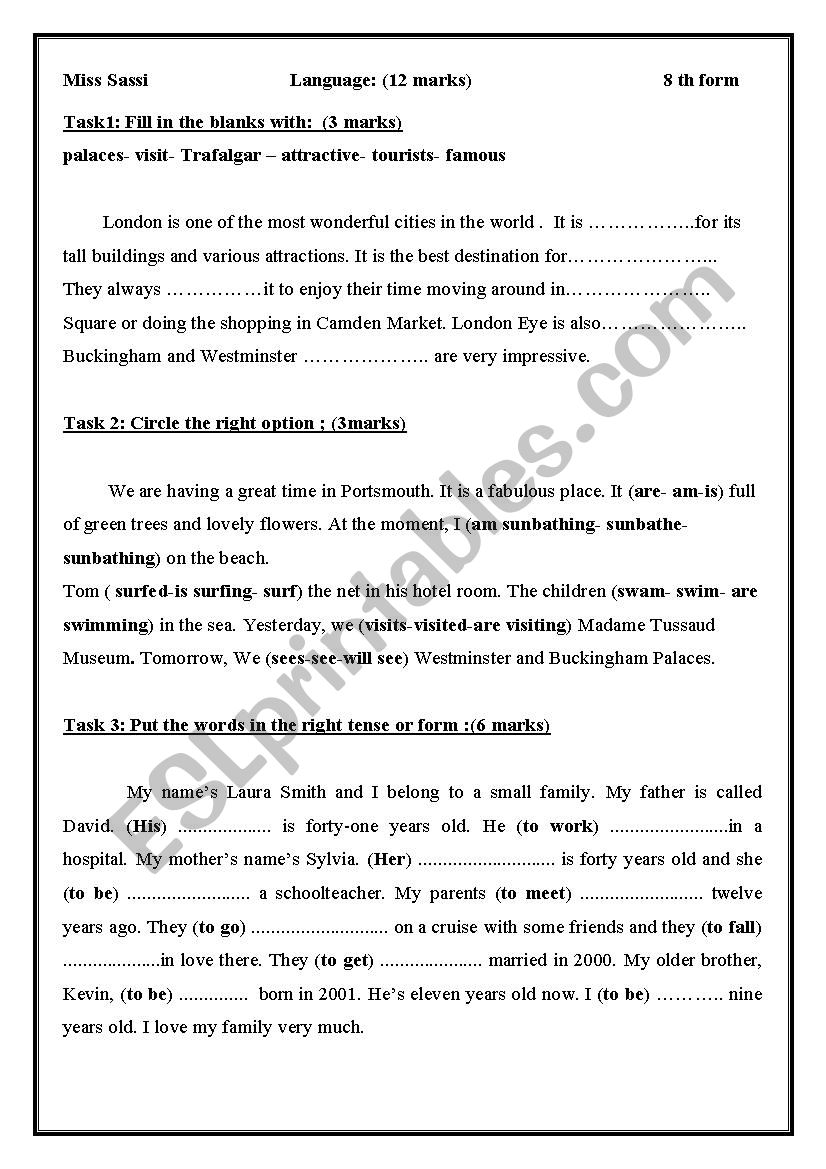 Language 8th form worksheet