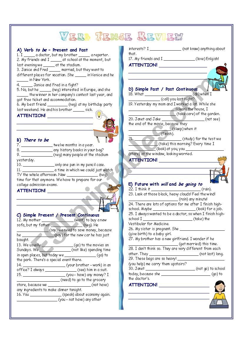 Verb Tense Review Worksheets