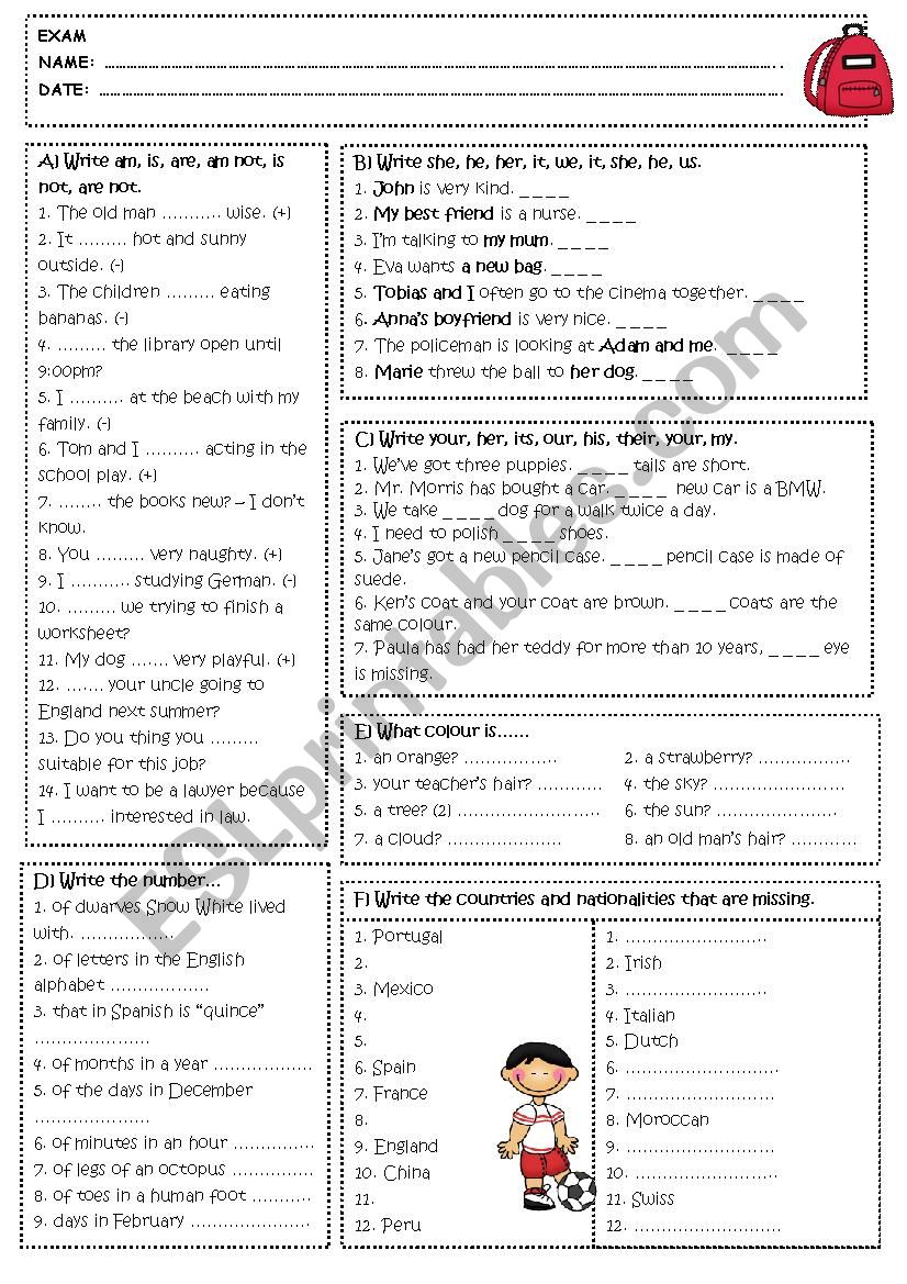 Easy exam worksheet