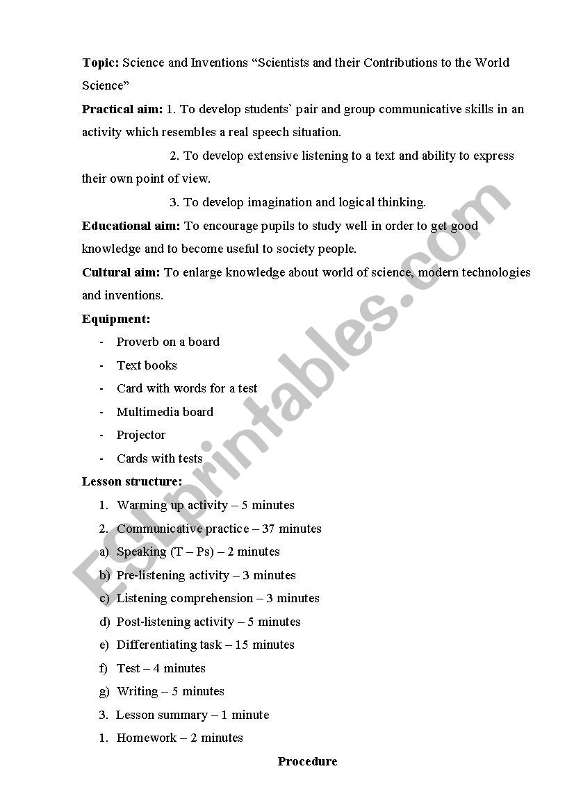 Scientists and inventions worksheet