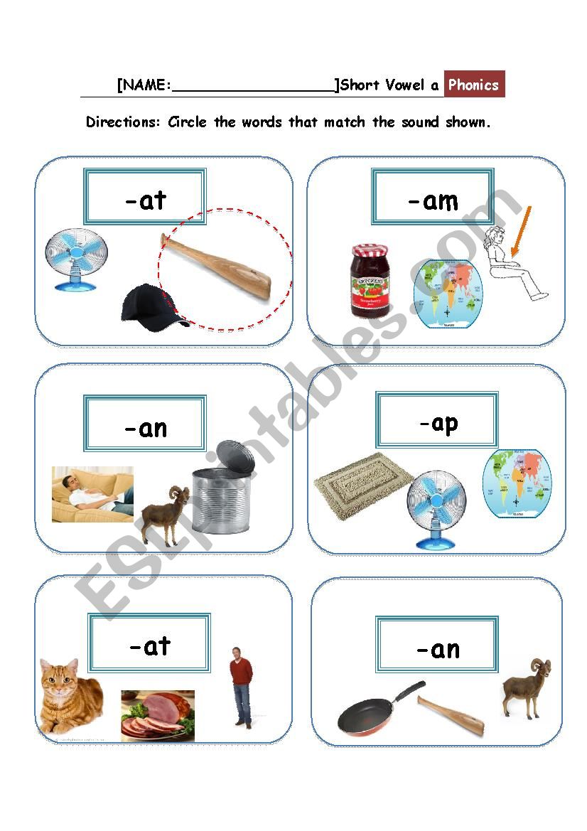 Short Vowel a word practice  worksheet