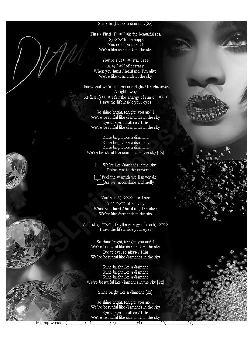 Rihanna - Diamonds worksheet