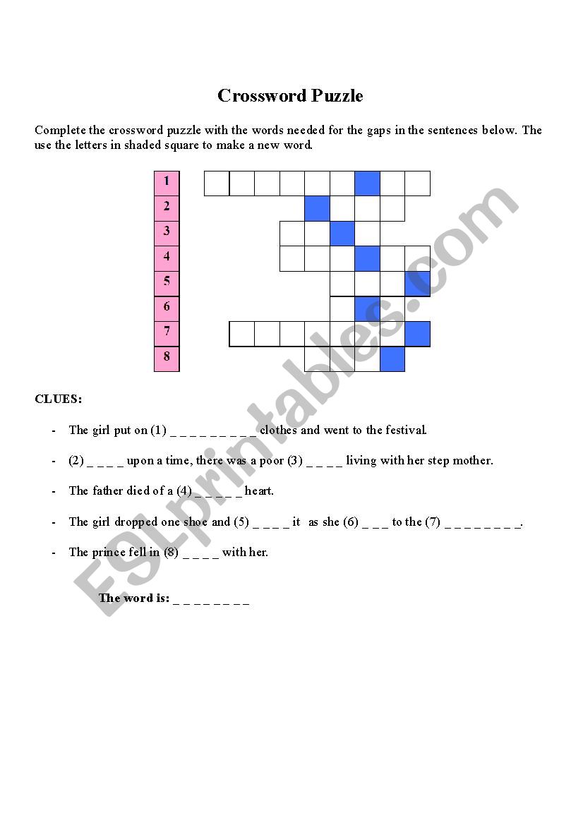 cross word puzzle worksheet