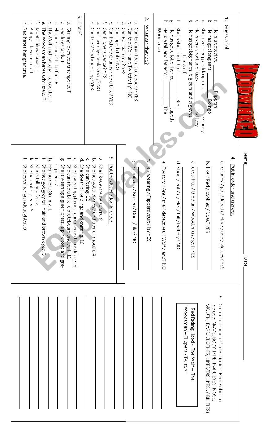 Hoodwinked worksheet