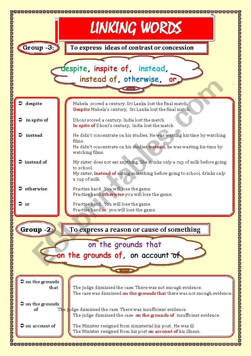 LINKING WORDS (Conjunctions + Adverbs) Page - 05