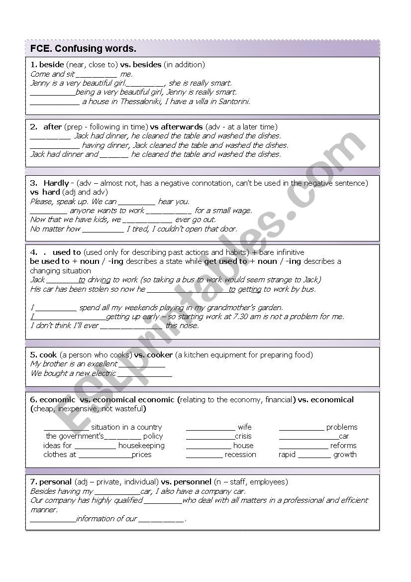 Confusing words worksheet