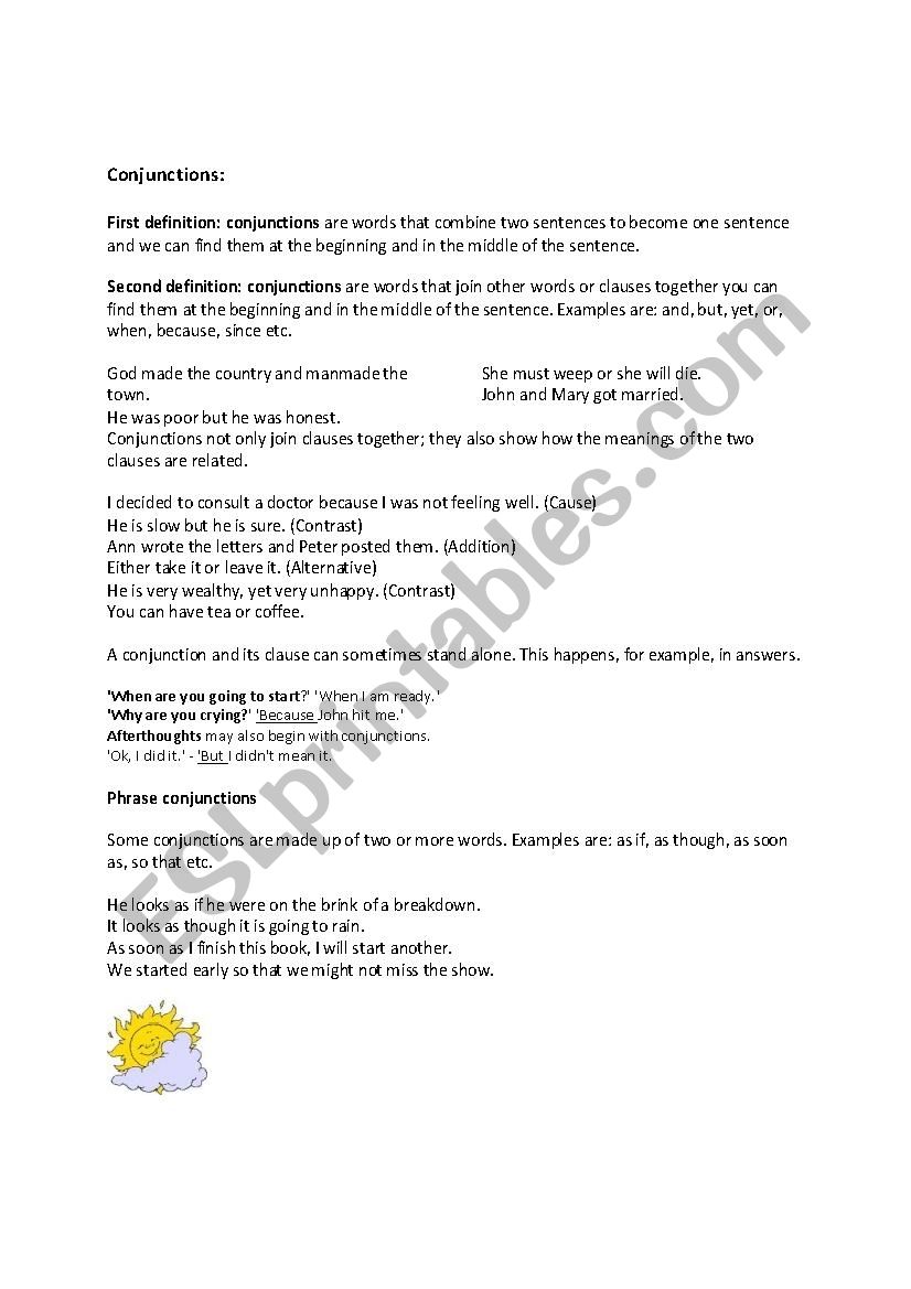 Conjunctions worksheet