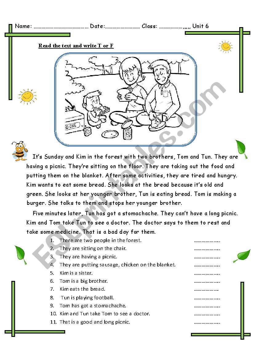 a picnic day worksheet