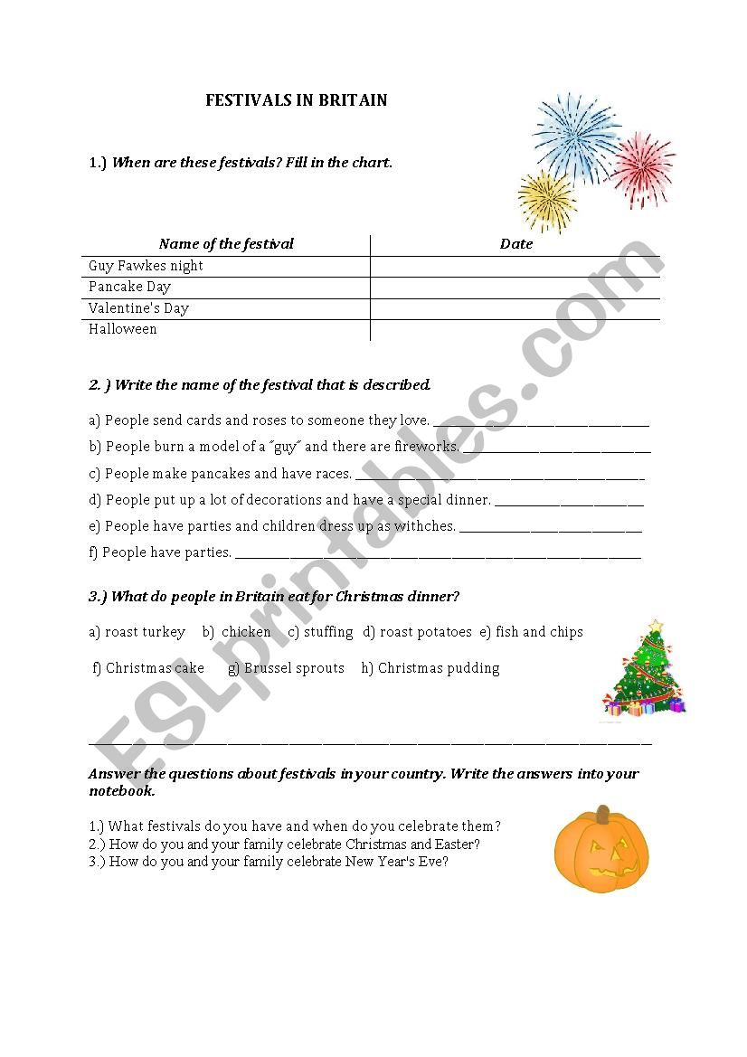 Festivals in Britain worksheet