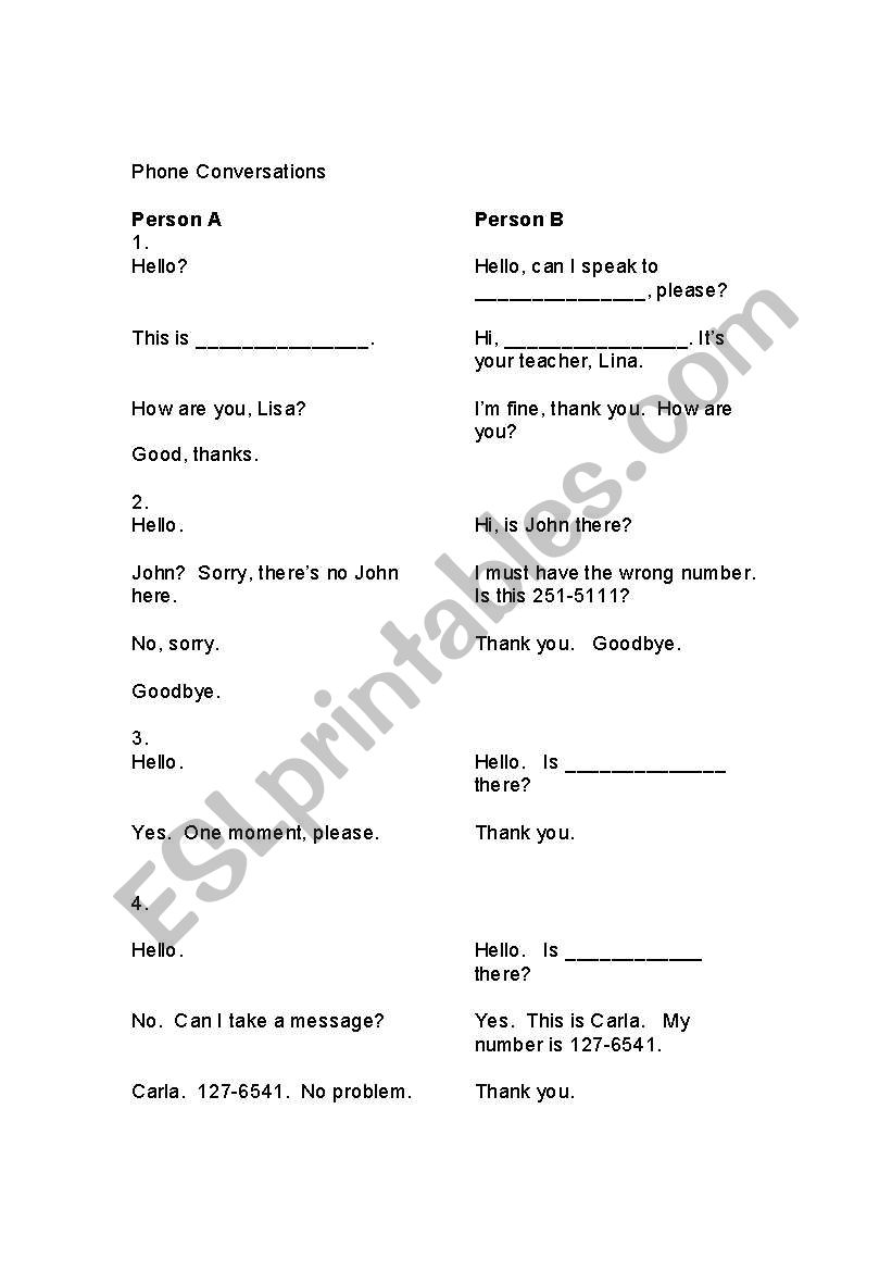 Basic Phone Conversations worksheet