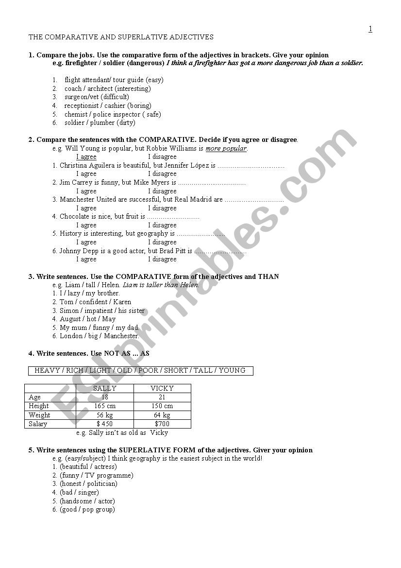 Comparative -Superlatives  worksheet