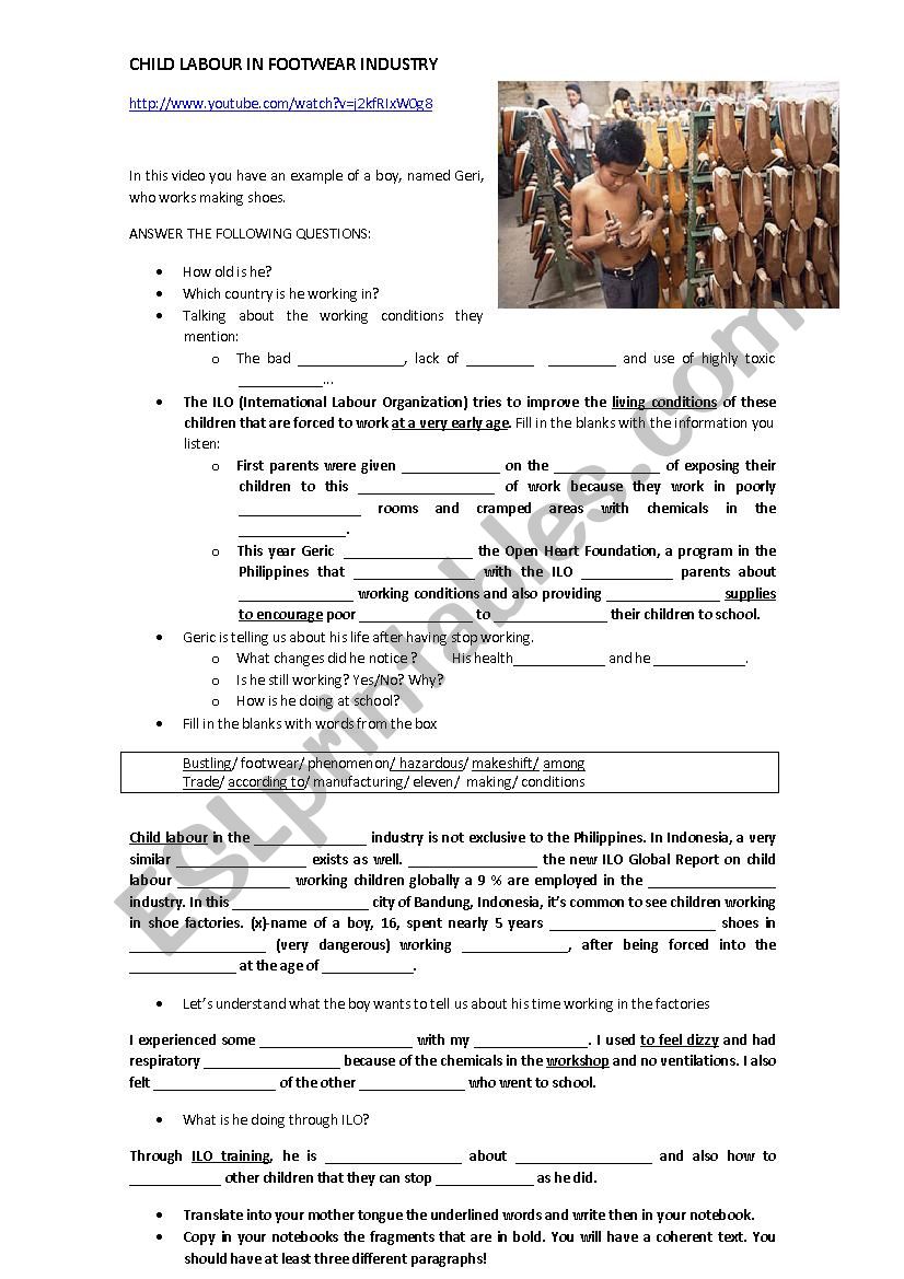 CHILD LABOUR IN INDONESIA worksheet