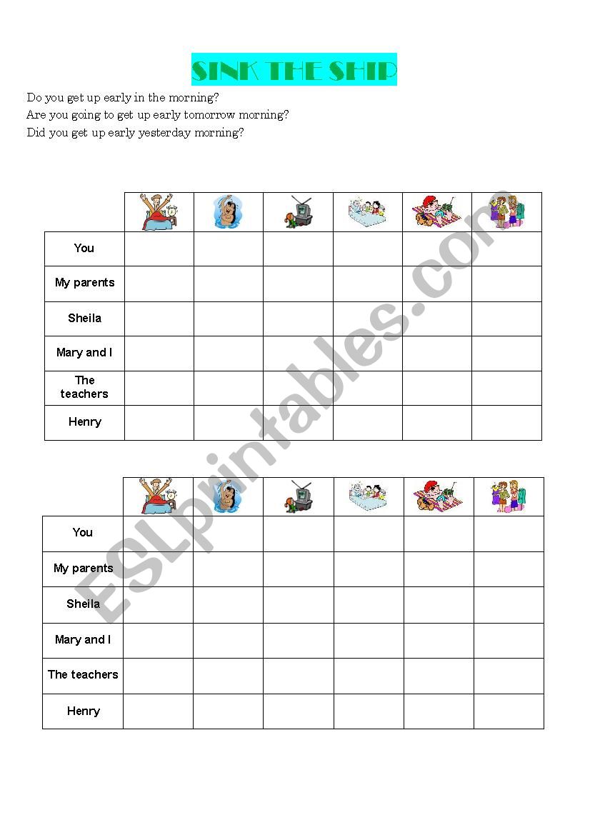 SINK THE SHIP worksheet