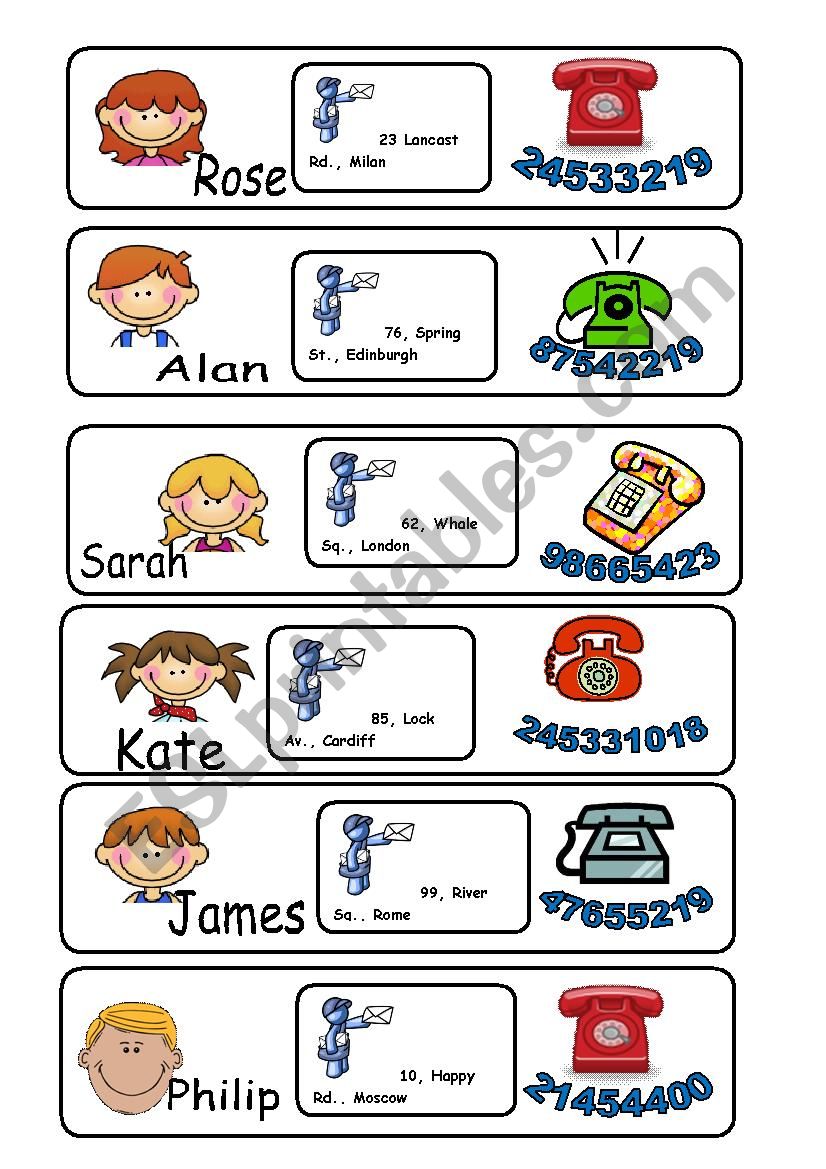 Telephone Number Worksheet