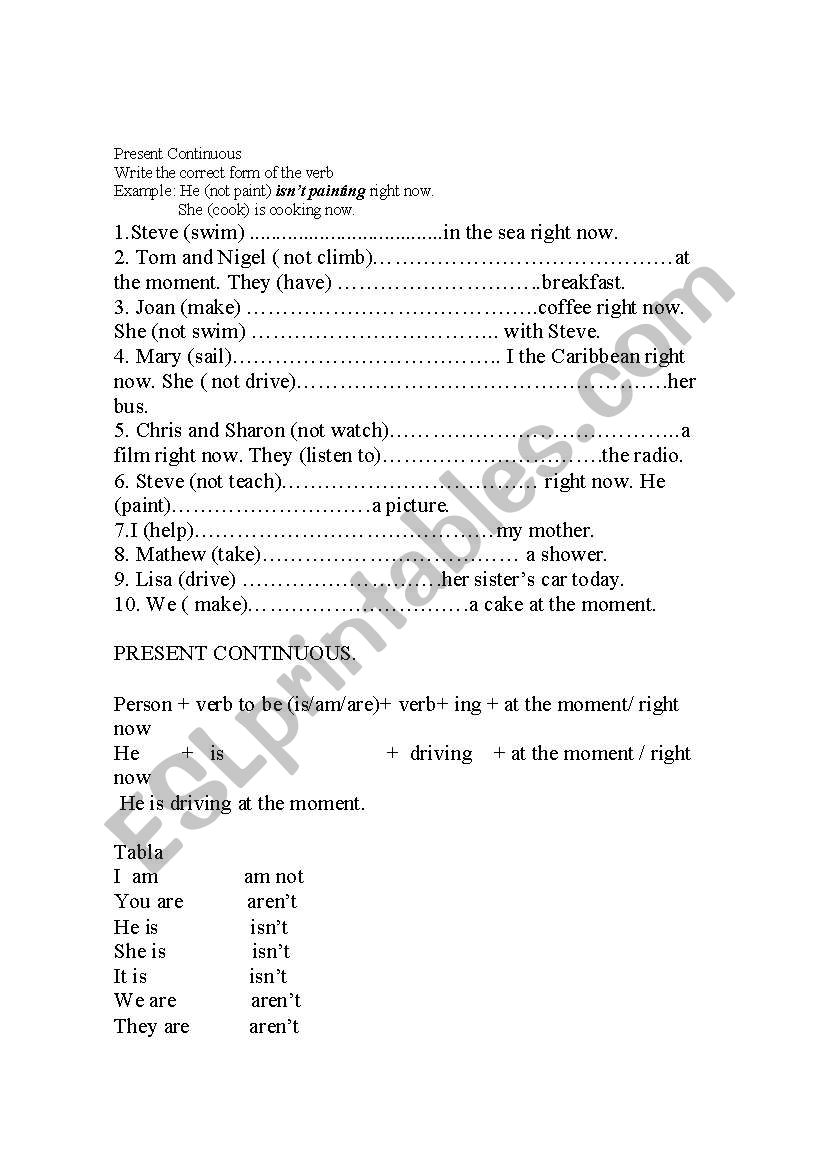 presnt continuous worksheet